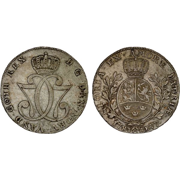 NORWAY: Christian VII, 1766-1808, AR specie daler, 1777, VF-XF
