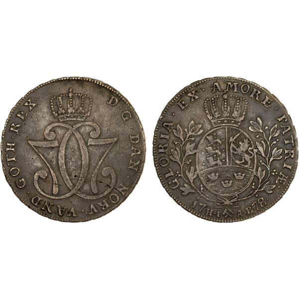 NORWAY: Christian VII, 1766-1808, AR specie daler, 1778, VF