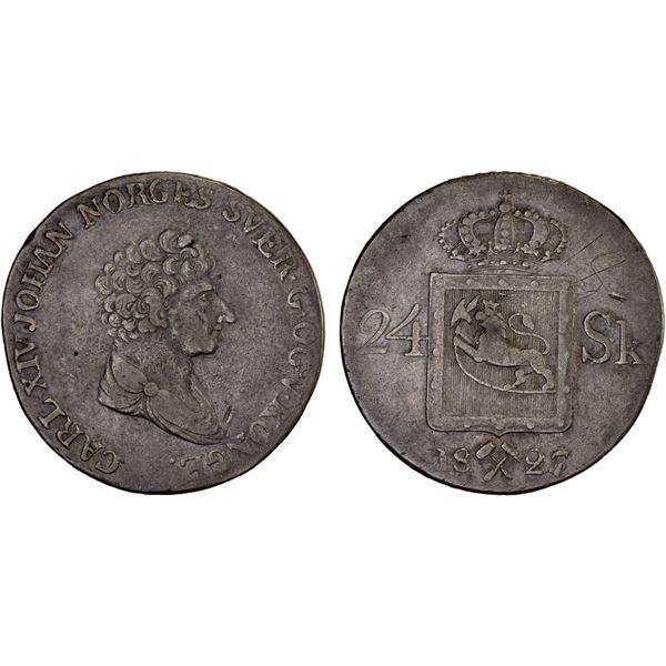 NORWAY: Carl XIV Johan, 1818-1844, AR 24 skilling, 1827/5, F-VF