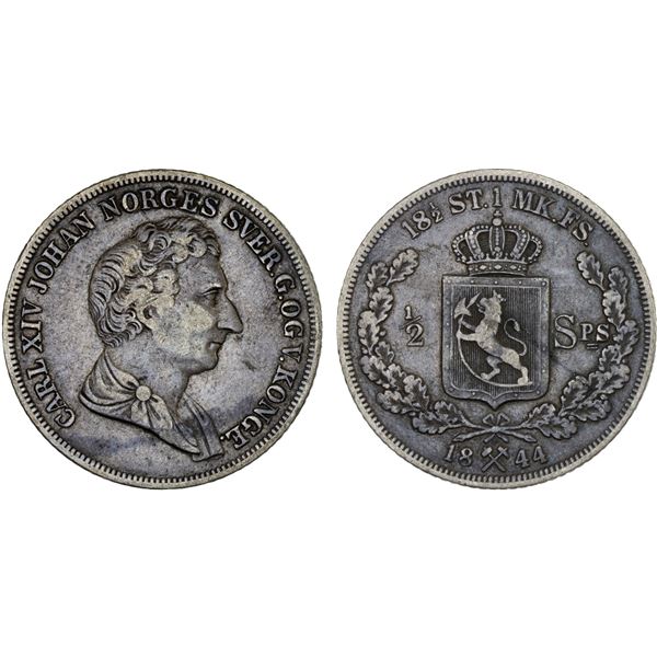 NORWAY: Carl XIV Johan, 1818-1844, AR 1/2 specie daler, 1844, F-VF