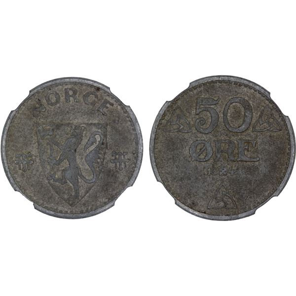 NORWAY: German Occupation, 50 øre, 1945, NGC AU details