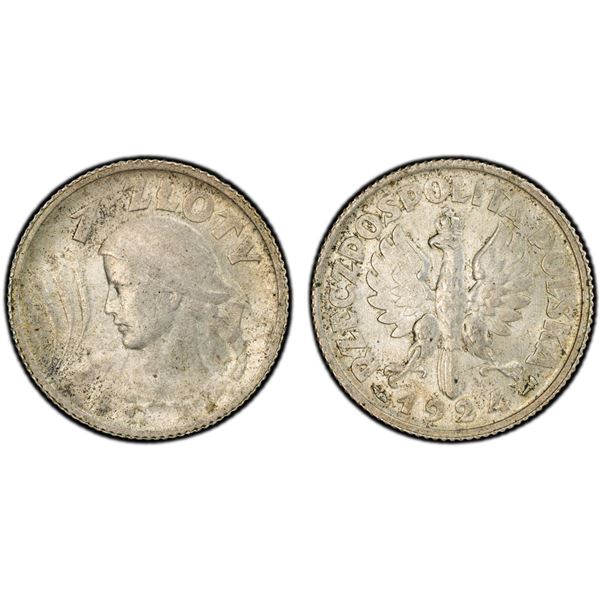 POLAND: REpublic, AR zloty, 1924, PCGS MS63