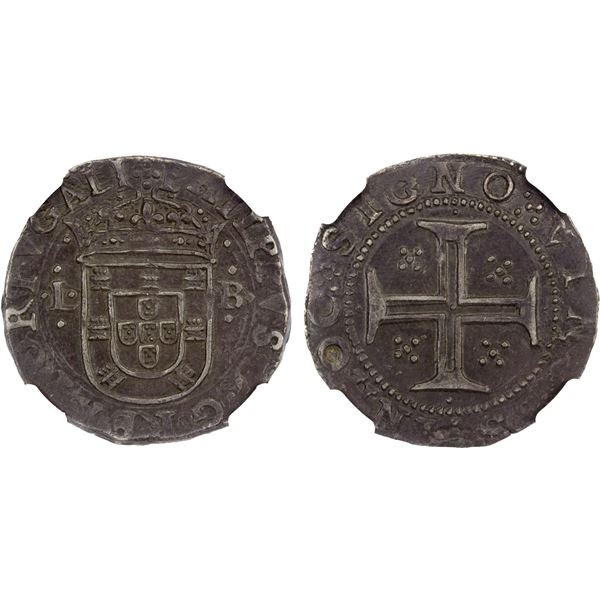 PORTUGAL: Filipe II, 1598-1621, AR tostão (100 reais) (7.67g), ND-L, NGC AU50