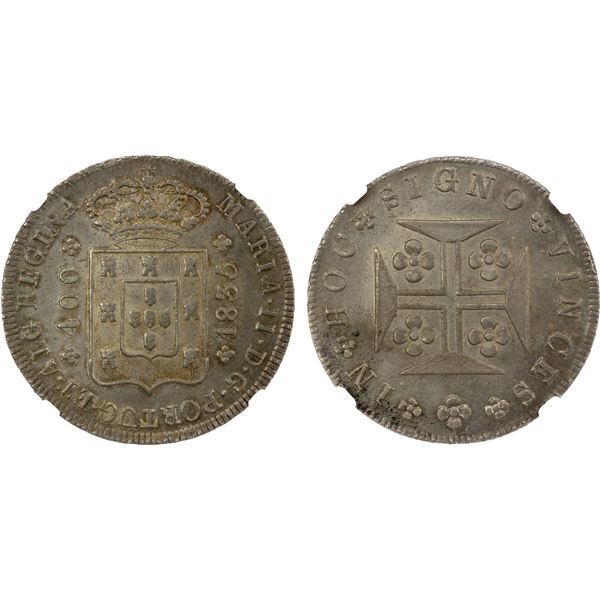 PORTUGAL: Maria II, 1834-1853, AR 400 reis (pinto), 1835, NGC MS63
