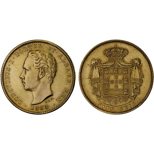 PORTUGAL: Luís I, 1861-1889, AV 5000 reis, 1883, VF