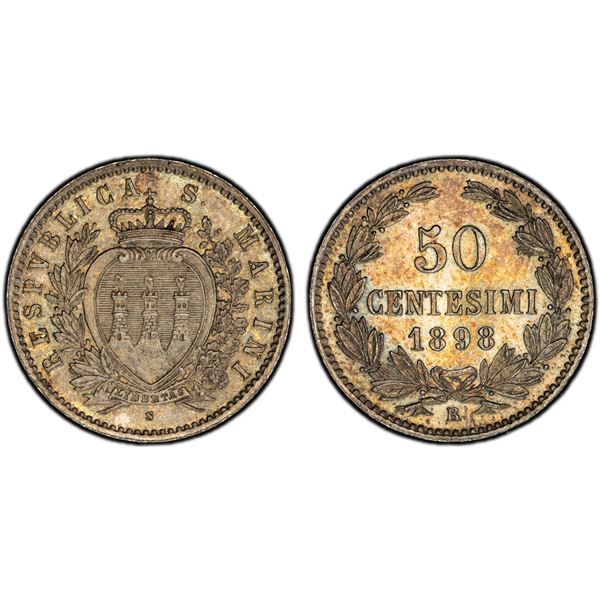 SAN MARINO: Republic, AR 50 centesimi, 1898-R, PCGS MS65