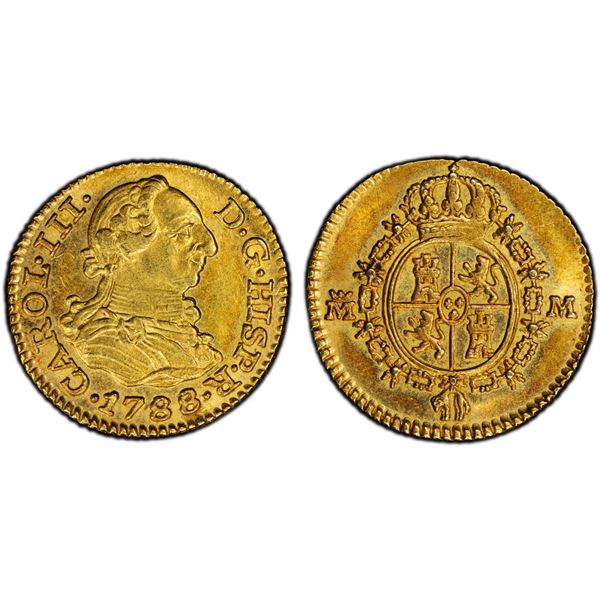 SPAIN: Carlos IV, 1788-1808, AV 1/2 escudo, Madrid, 1788, PCGS MS62