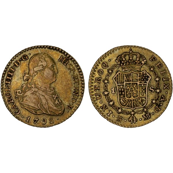 SPAIN: Carlos IV, 1788-1808, AV escudo, 1798-M, VF