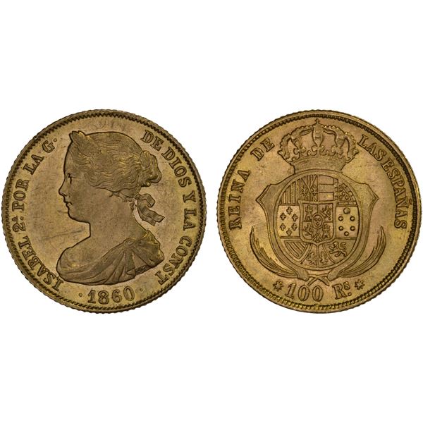 SPAIN: Isabel II, 1833-1868, AV 100 reales, 1860, XF-AU