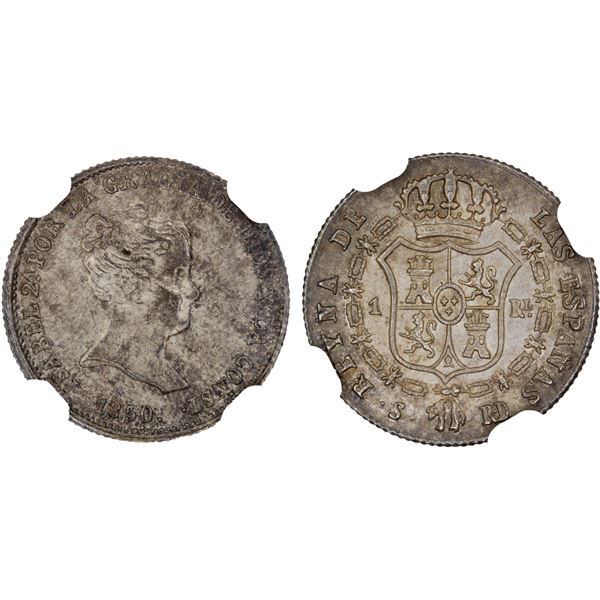 SPAIN: Isabel II, 1833-1868, AR real, Sevilla, 1850-S, NGC MS64