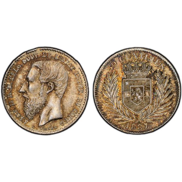 BELGIAN CONGO: Leopold II, 1885-1908, AR 50 centimes, 1887, PCGS MS63