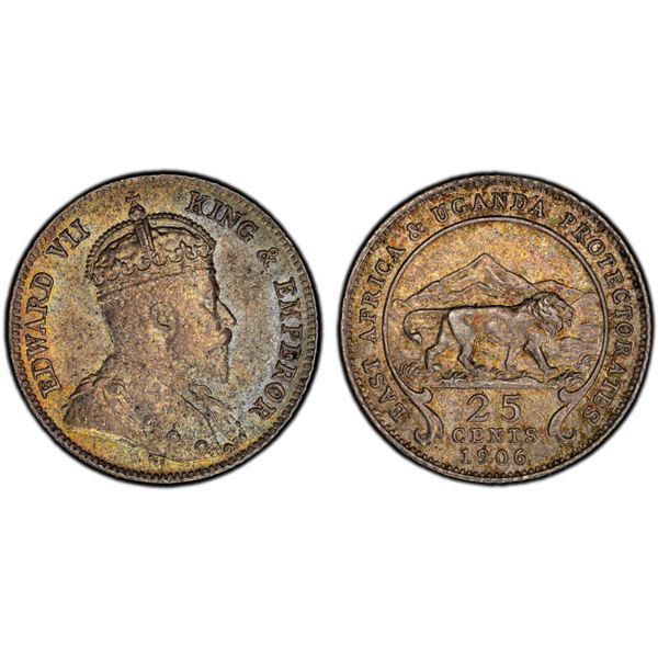 EAST AFRICA & UGANDA: Edward VII, 1901-1910, AR 25 cents, 1906, PCGS MS62
