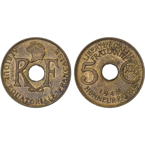 FRENCH EQUATORIAL AFRICA: French Colony, 5 centimes, 1943, Unc