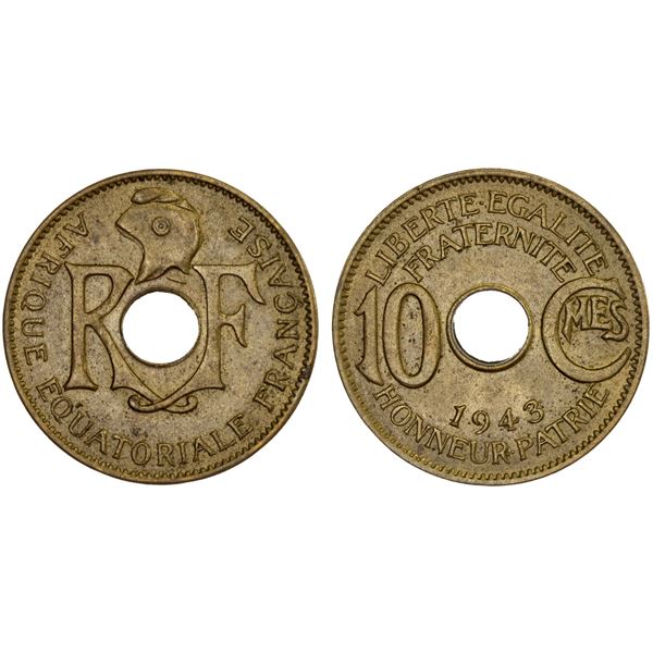 FRENCH EQUATORIAL AFRICA: French Colony, 10 centimes, 1943, Unc