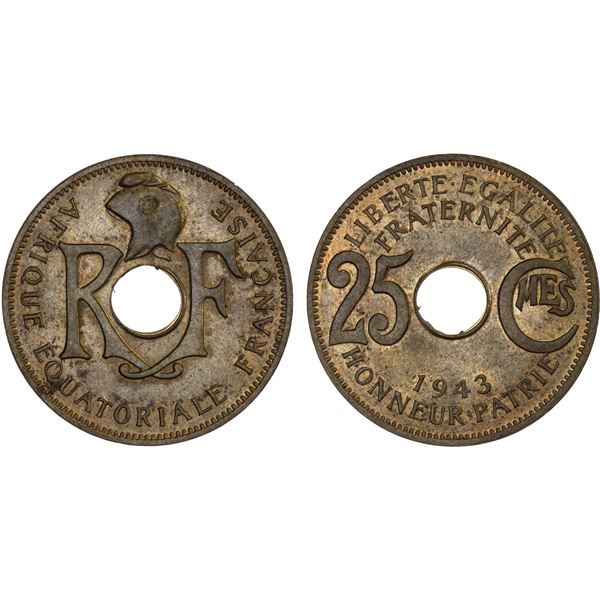 FRENCH EQUATORIAL AFRICA: French Colony, 25 centimes, 1943, Unc
