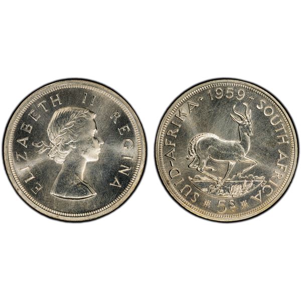 SOUTH AFRICA: Elizabeth II, 1952-1961, AR 5 shillings, 1959