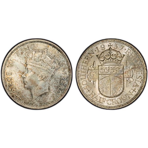 SOUTHERN RHODESIA: George VI, 1936-1952, AR 1/2 crown, 1937, PCGS MS65