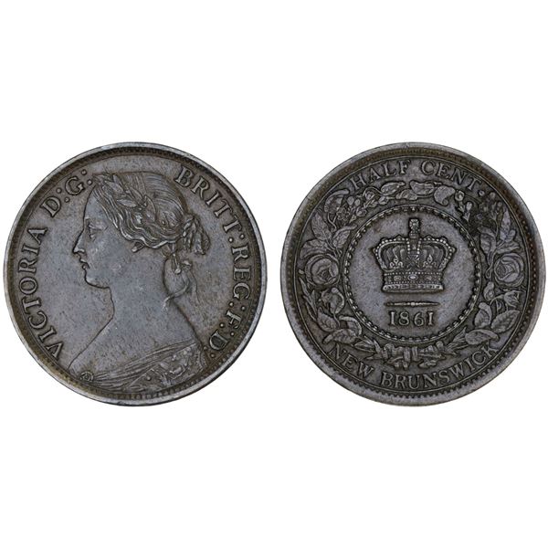 CANADA: NEW BRUNSWICK: Victoria, 1837-1901, AE 1/2 cent, 1861, Choice VF