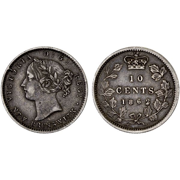 CANADA: NEW BRUNSWICK: Victoria, 1837-1901, AR 10 cents, 1862, VF