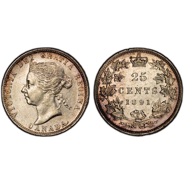 CANADA: Victoria, 1837-1901, AR 25 cents, 1891, PCGS AU details