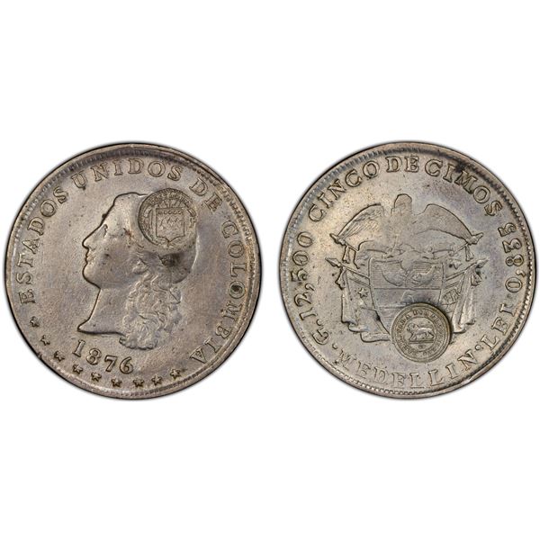 COSTA RICA: Republic, AR 50 centavos, ND (1889), PCGS VF35 countermark AU details