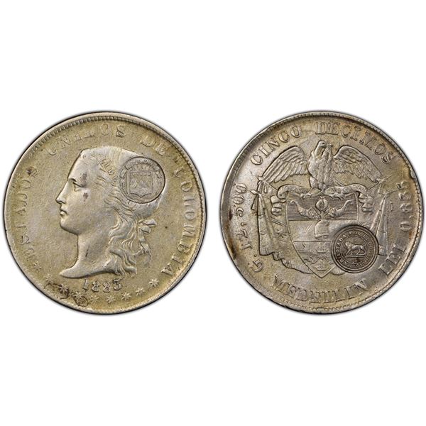 COSTA RICA: Republic, AR 50 centavos, ND (1889), PCGS XF45 countermark AU details