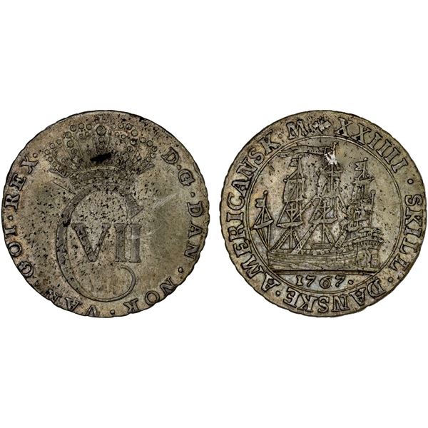 DANISH WEST INDIES: Christian VII, 1766-1808, AR 24 skilling, 1767, XF