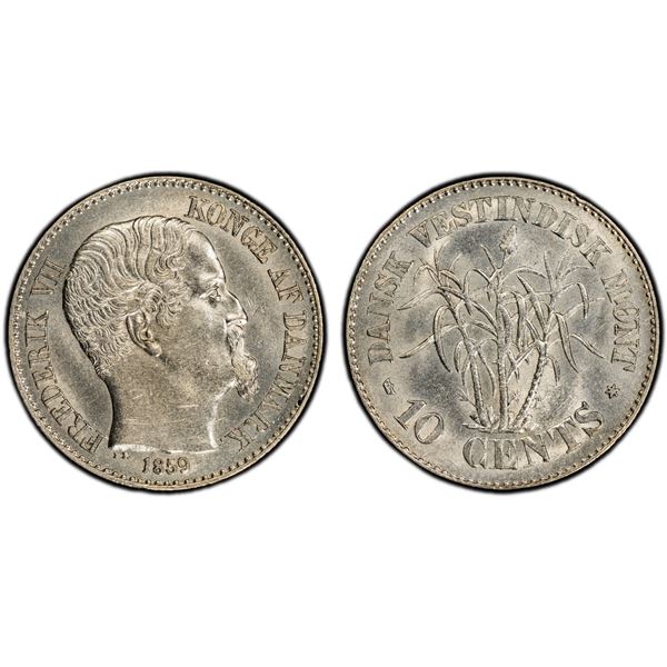 DANISH WEST INDIES: Frederik VII, 1848-1863, AR 20 cents, 1859, PCGS MS62