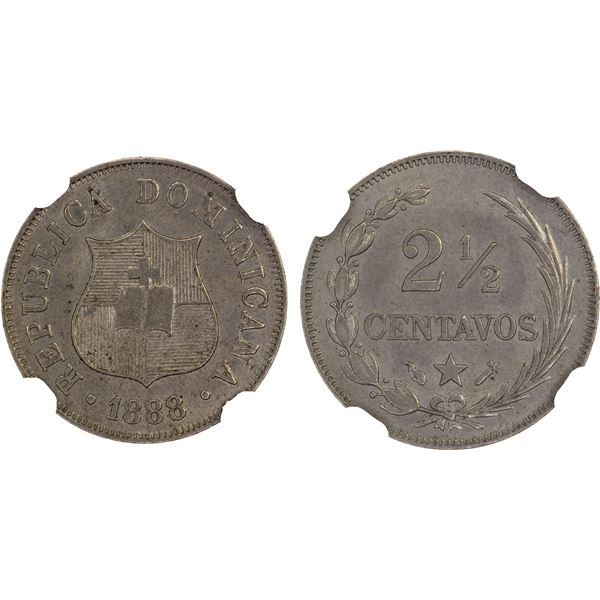 DOMINICAN REPUBLIC: Republic, 2½ centavos, Paris, 1888-A, NGC MS63