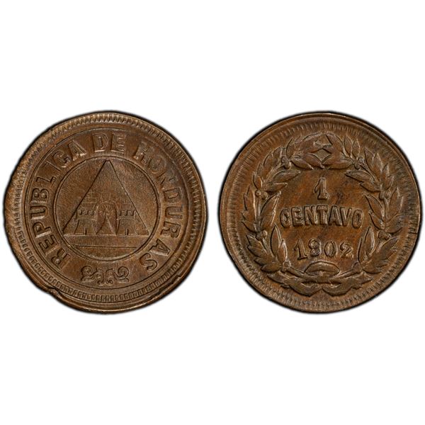 HONDURAS: Republic, AE centavo, 1902, PCGS MS63 BN