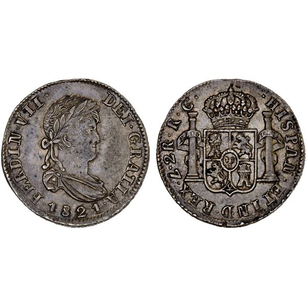 MEXICO: Fernando VII, 1808-1821, AR 2 reales, 1821-Zs, AU