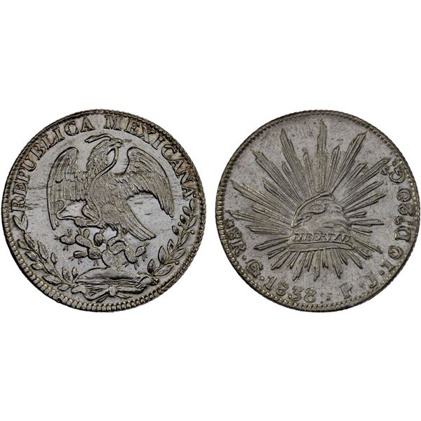 MEXICO: Republic, AR 8 reales (26.65g), 1838-Go, AU