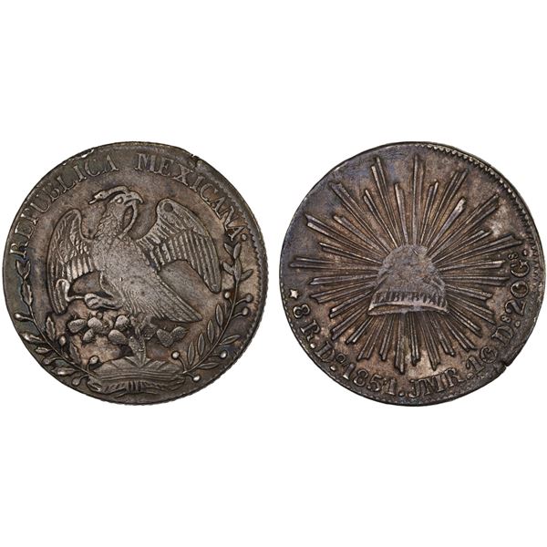 MEXICO: Republic, AR 8 reales (26.71g), 1851-Do, VF-XF