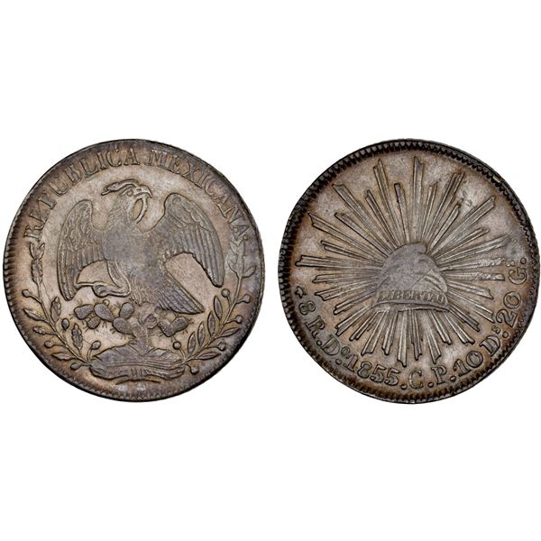 MEXICO: Republic, AR 8 reales (27g), 1855-Do, XF-AU