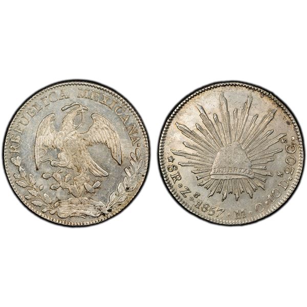 MEXICO: Republic, AR 8 reales, 1857-Zs, PCGS UNC details