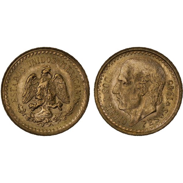 MEXICO: Estados Unidos, AV 2½ pesos, 1945, Gem Unc