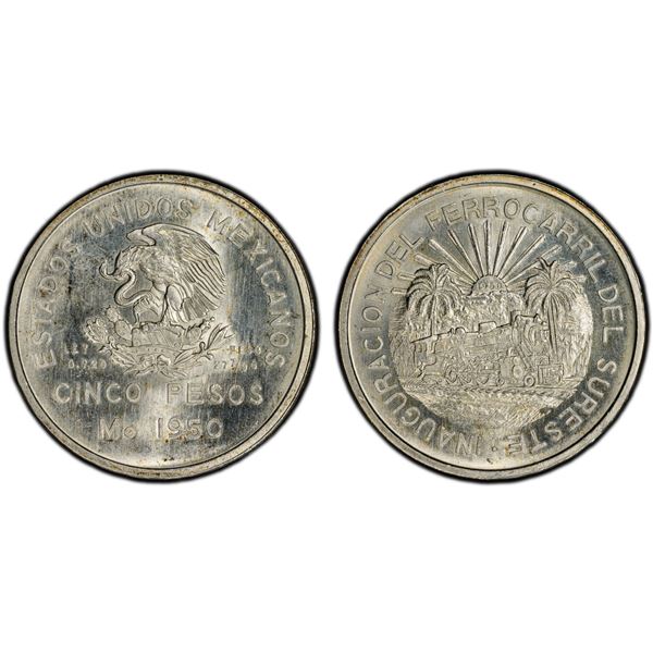MEXICO: Estados Unidos, AR 5 pesos, 1950-Mo, PCGS MS64