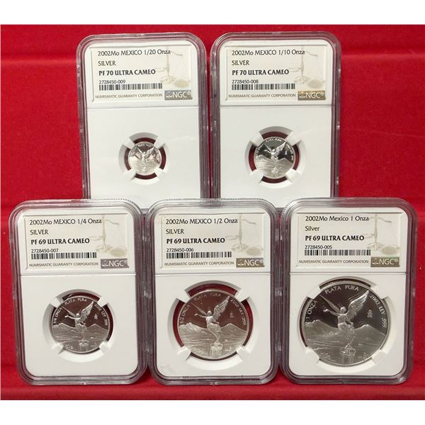MEXICO: Estados Unidos, AR 5-piece proof set, 2002-Mo