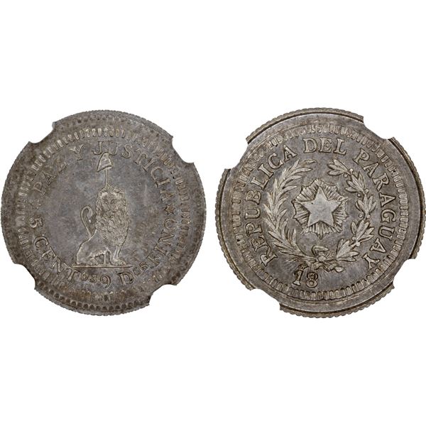 PARAGUAY: Republic, AR 5 centavos, 18--, NGC MS65