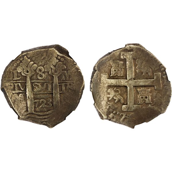 PERU: Felipe V, 1700-1746, AR 8 reales (26.86g), Lima, 1723-L, NGC AU50
