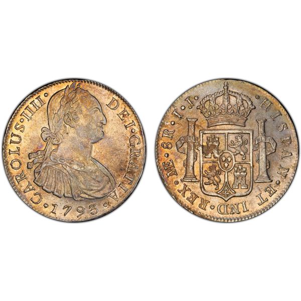 PERU: Carlos IV, 1788-1808, AR 8 reales, 1793, PCGS AU58