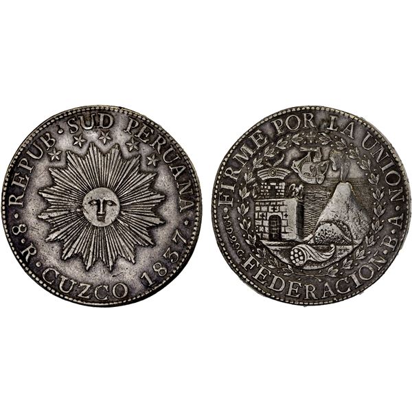 PERU: South Peru, AR 8 reales, Cuzco, 1837, VF