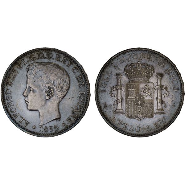 PUERTO RICO: Spanish Colony, AR peso, 1895, AU
