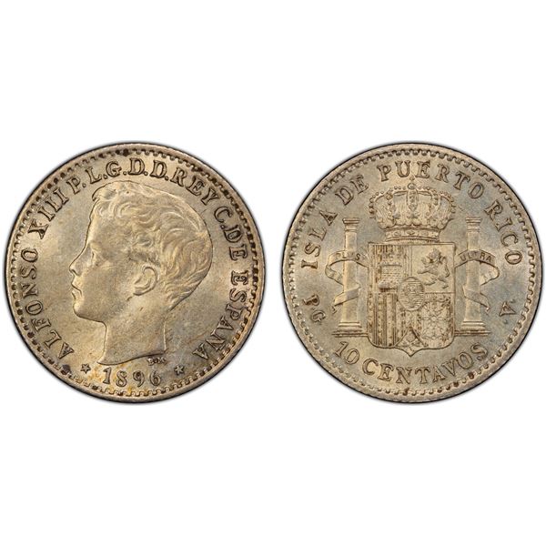 PUERTO RICO: Spanish Colony, AR 10 centavos, 1896, PCGS MS62