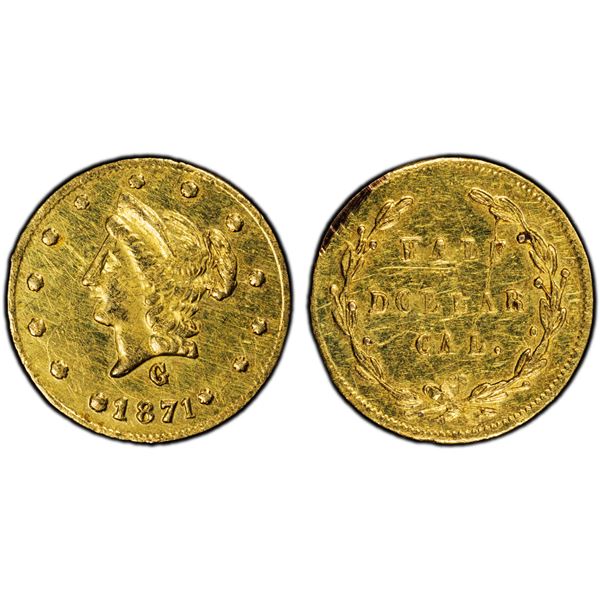 UNITED STATES: AV 1/2 dollar (0.35g), 1871, PCGS AU details