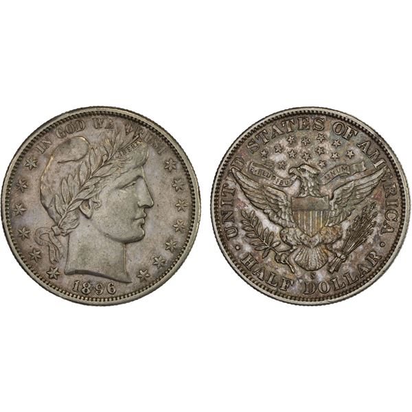 UNITED STATES:  AR 50 cents, 1896-S, AU