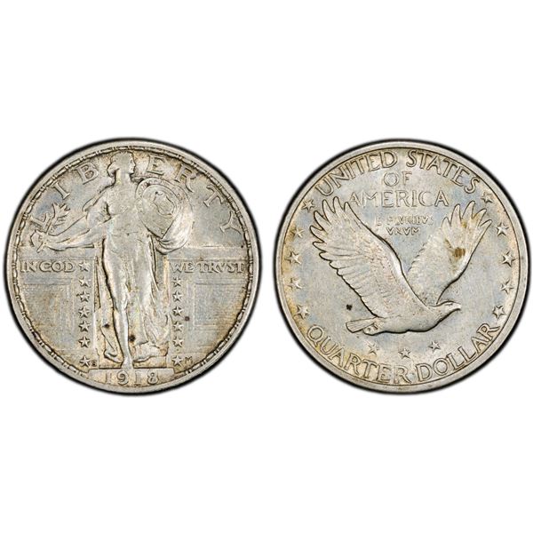 UNITED STATES: AR 25 cents, 1918/7-S, PCGS AU details