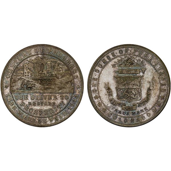 UNITED STATES: AR medal (30.72g), 1933, toned Unc