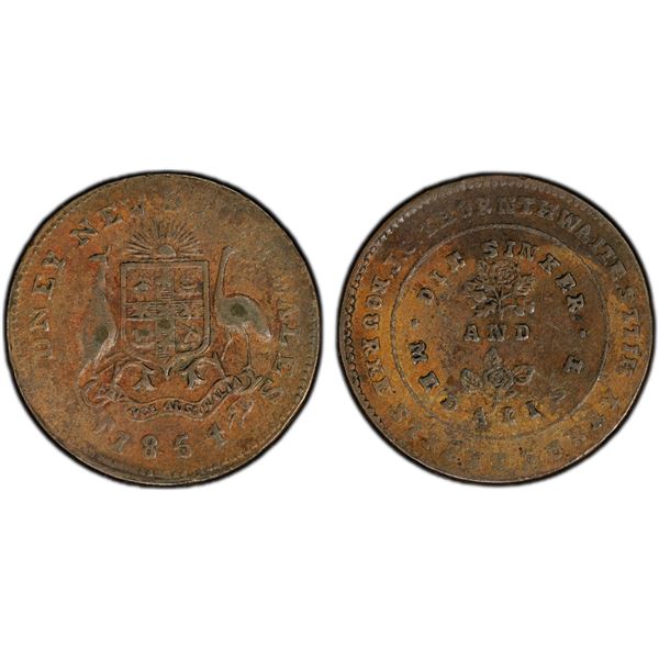 AUSTRALIA: AE 1/2 penny token, 1854, PCGS AU53