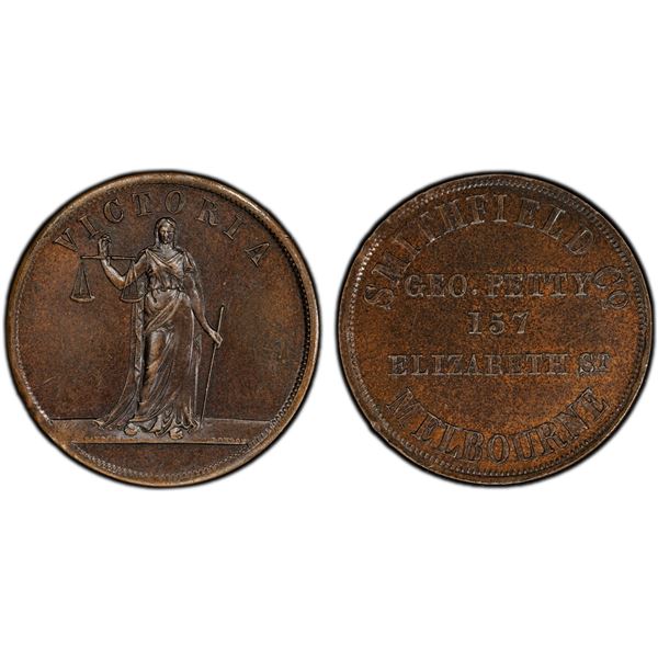 AUSTRALIA: AE penny token, ND (1860), PCGS MS63 BN